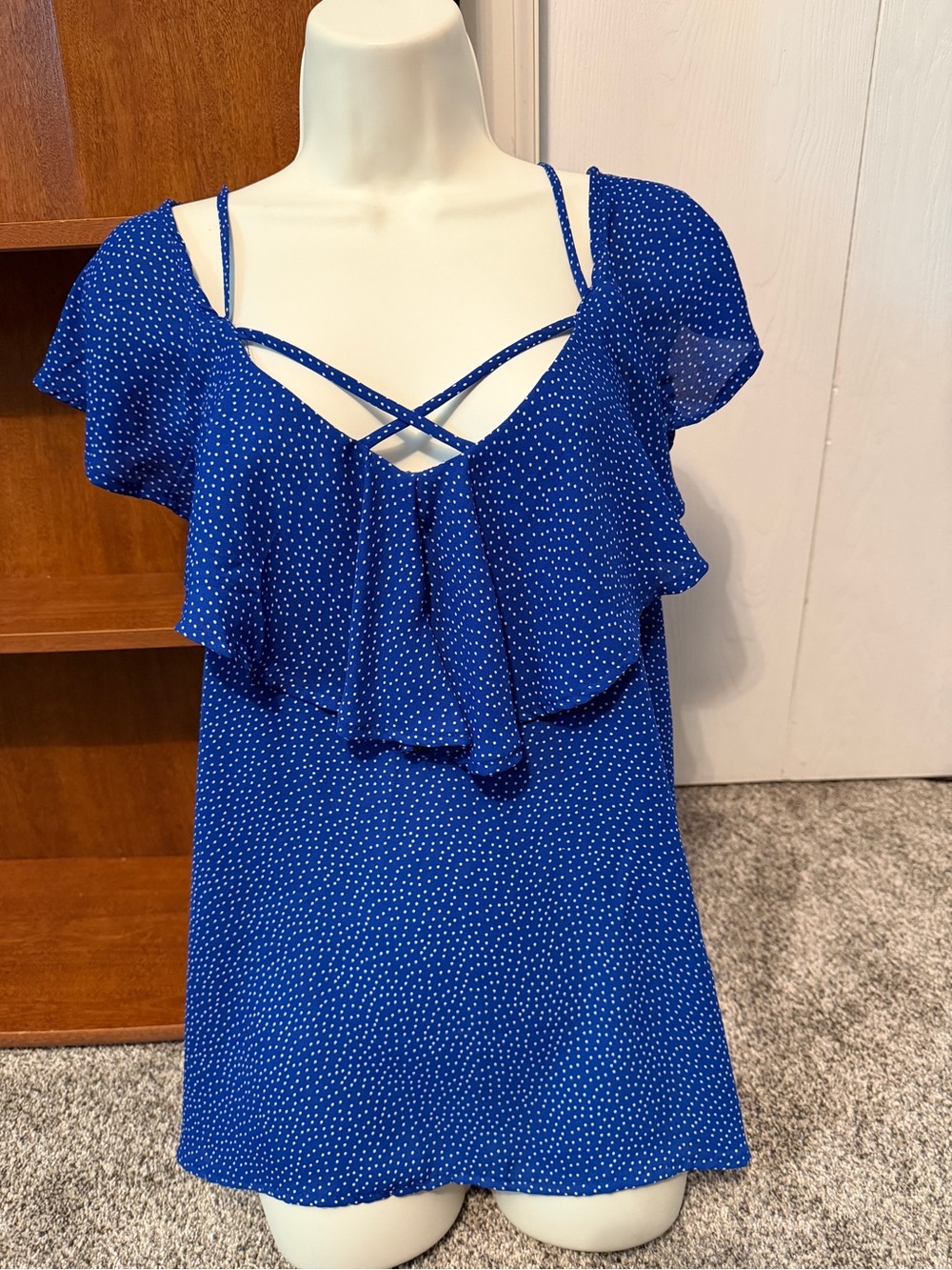Blue Polka Dot Ruffle Top